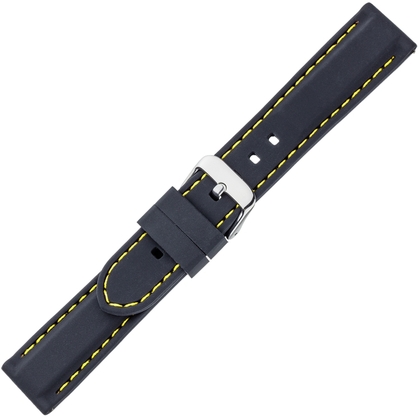 Black Silicone Rubber Watch Strap - Yellow Stitching