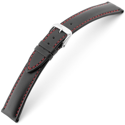 Rios Smart Watch Strap Cowhide Black with Red Stitching