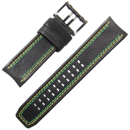 Luminox Tony Kanaan Model 1188 Watch Strap Black Leather Green Yellow Stitching 26mm - FE.1180.20B