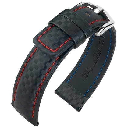 Hirsch Carbon Watch Band 100 m Water-Resistant Black with Red Stitching