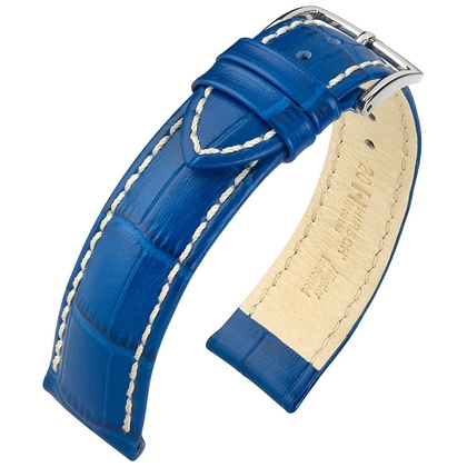Hirsch Modena Calfskin Watchband Alligatorgrain Ocean Blue
