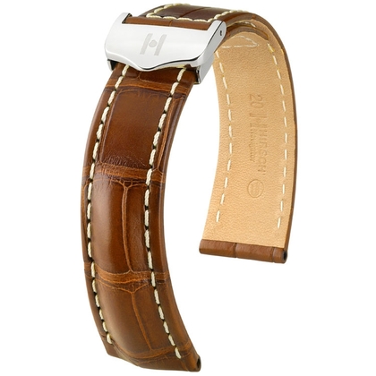 Hirsch Navigator Watch Strap for Breitling Folding Clasp Louisiana Alligator Matte Golden Brown