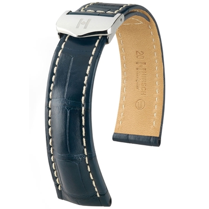 Hirsch Navigator Watch Strap for Breitling Folding Clasp Louisiana Alligator Matte Blue