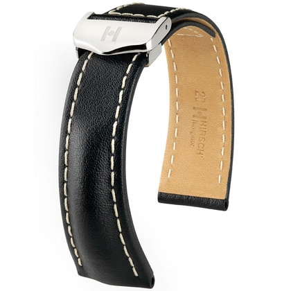 Hirsch Navigator Watch Strap for Breitling Folding Clasp Italian Calf Skin Black