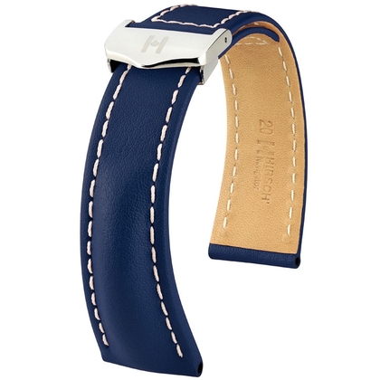 Hirsch Navigator Watch Strap for Breitling Folding Clasp Italian Calf Skin Blue