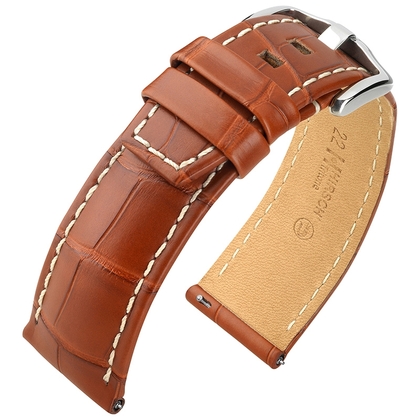 Hirsch Tritone Watch Strap Louisiana Alligator Skin Semi-Matte Golden Brown