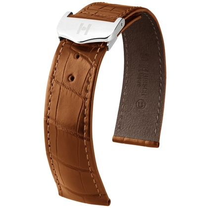 Hirsch Voyager Watch Strap for Omega Folding Clasp Louisiana Alligator Skin Golden Brown