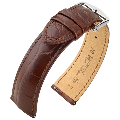 Hirsch Genuine Alligator Louisiana Watch Strap Alligator Skin Mat Brown