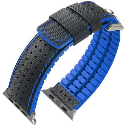 Apple Watch Strap Hirsch Robby Black Leather Blue Rubber