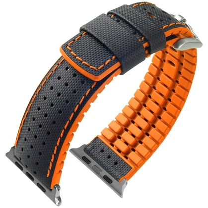 Apple Watch Strap Hirsch Robby Black Leather Orange Rubber