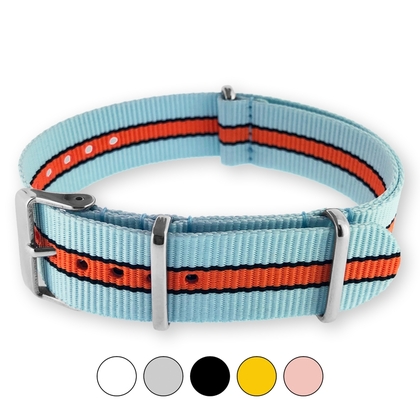 Gulf Le Mans Sky Blue Orange NATO G10 Military Nylon Strap