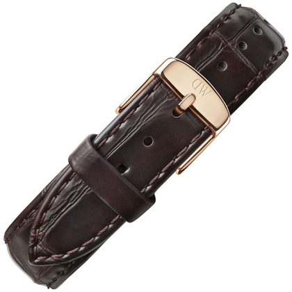 Daniel Wellington 18mm Classic York Dark Brown Crocograin Leather Watch Strap Rosegold Buckle