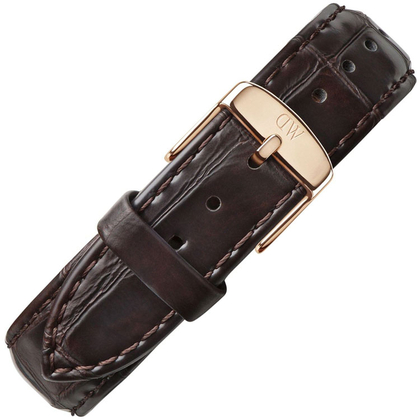 Daniel Wellington 20mm Classic York Watch Strap Crocograin Leather Dark Brown Rosegold Buckle