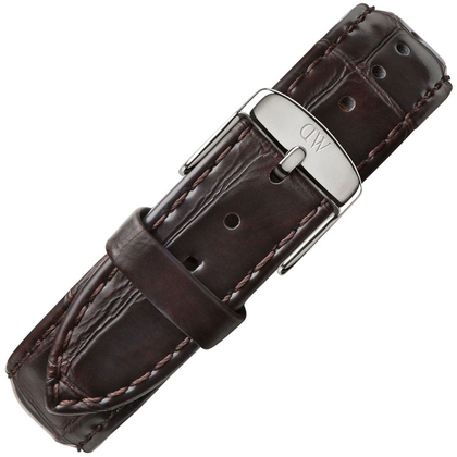 Daniel Wellington 20mm Classic York Watch Strap Crocograin Leather Dark Brown Steel Buckle