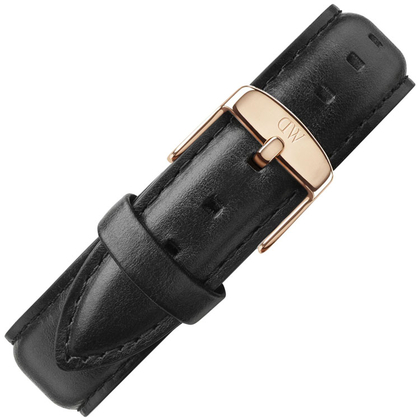 Daniel Wellington 18mm Classic Sheffield Black Leather Watch Strap Rosegold Buckle