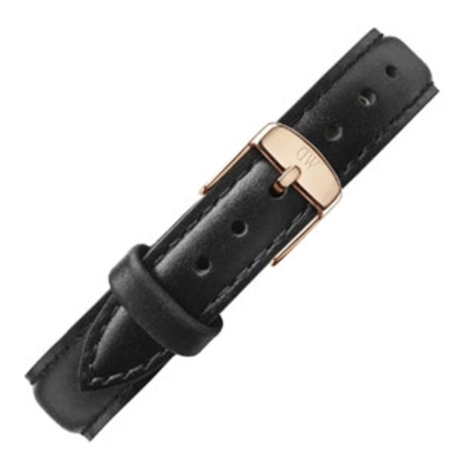 Daniel Wellington 12mm Petite Sheffield Black Leather Watch Strap Rosegold Buckle