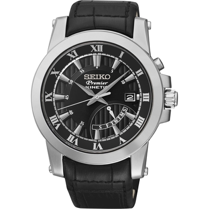 Seiko Premier Watch Strap SRN039P2 Black Leather