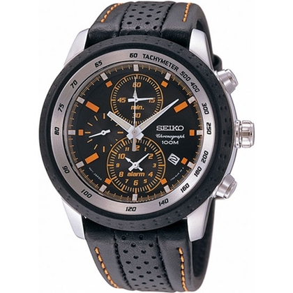 Seiko Chronograph Watch Strap SNAB59P1 Black Leather