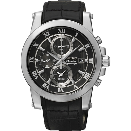 Seiko Premier Chronograph Watch Strap SNAF31P2 Black Leather