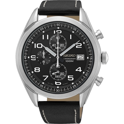 Seiko Quartz Watch Strap SSB271 Black Leather 22mm