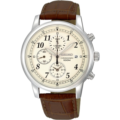 Seiko Chronograph Watch Strap SNDC31 Brown Leather