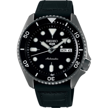 Seiko 5 Watch Strap SRPD65K3 Rubber, Black Leather 22mm