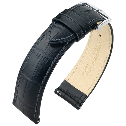 Hirsch Duke Watch Band Alligatorgrain Black