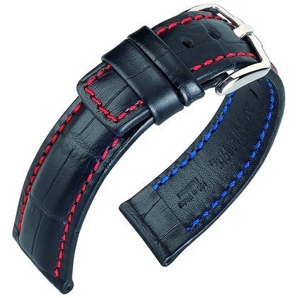 Hirsch Grand Duke Watch Band Alligatorgrain 100m WR Black/Red