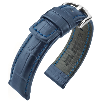 Hirsch Grand Duke Watch Band Alligatorgrain 100m WR Blue