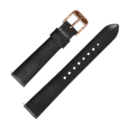 LLarsen / Lars Larsen 12mm Watch Strap Black Calf Skin - Rosegold Buckle