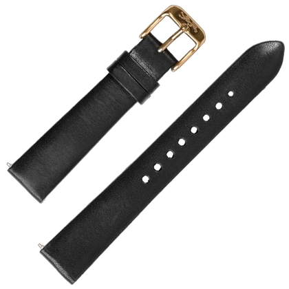 LLarsen / Lars Larsen 18mm Watch Strap Black Calf Skin - Golden Buckle