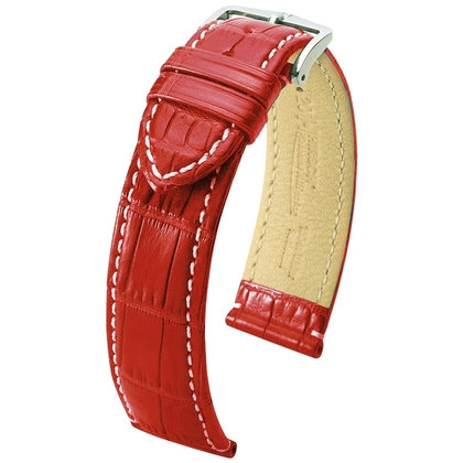 Hirsch Viscount II Alligator Skin Watch Band 100m WR Semi-Matte Red