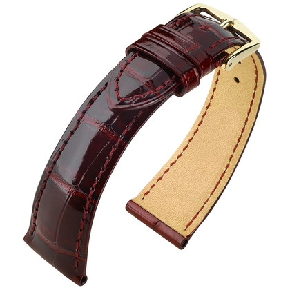 Hirsch Berlin Watch Strap Alligator Skin Shiny Burgundy