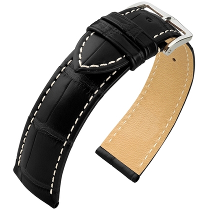 Hirsch Connoisseur II Louisiana Alligator Leather Watch Strap Black Matt - 16mm