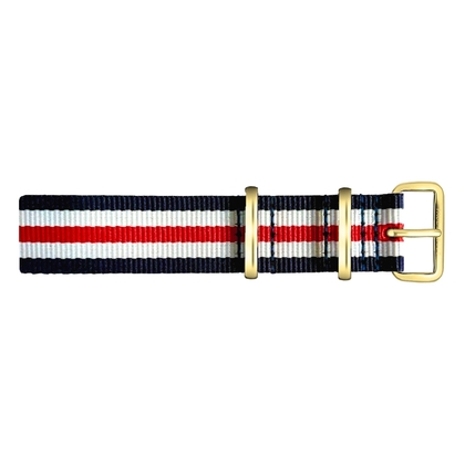 Paul Hewitt NATO Watch Strap Navyblue White Red with Gold Buckle 20mm