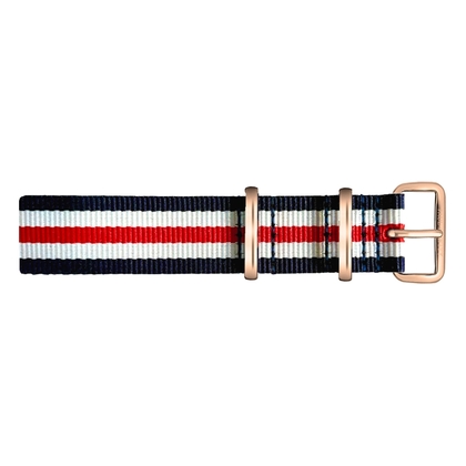 Paul Hewitt NATO Watch Strap Navyblue White Red with Rosegold Buckle 20mm