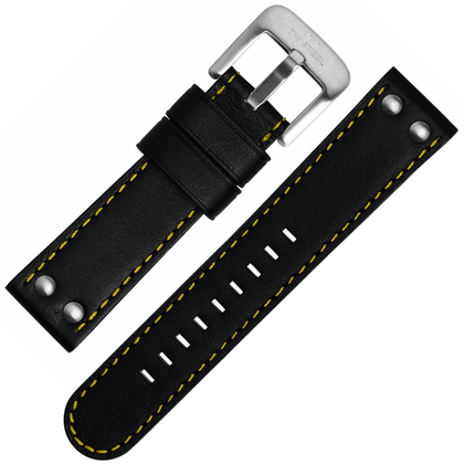 TW Steel Watch Band TW671, TW673 - Black, Yellow Stitching 24mm