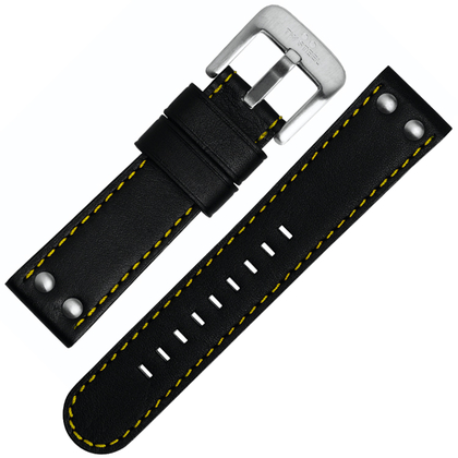 TW Steel Watch Band TW670, TW672, TW675 - Black, Yellow Stitching 22mm