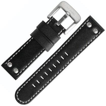 TW Steel Watch Band TW408, TW412 - Black, White Stitching 22mm