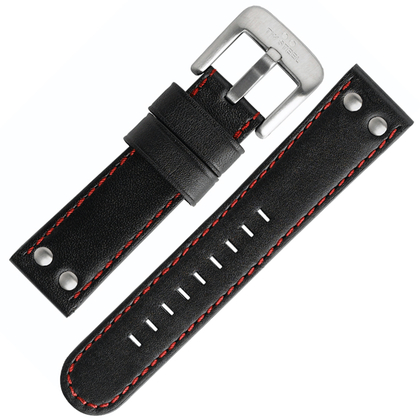 TW Steel Watch Band Calf Skin Black Red Stitching 22mm