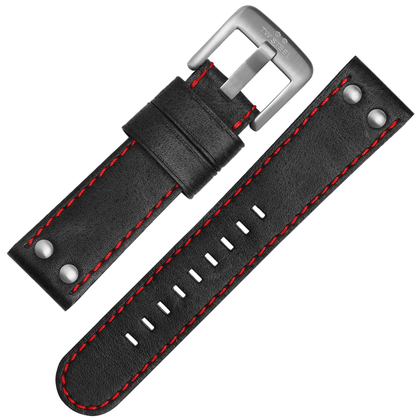 TW Steel Watch Band CS7, CS9 - TWS7 Black, Red Stitching 22mm