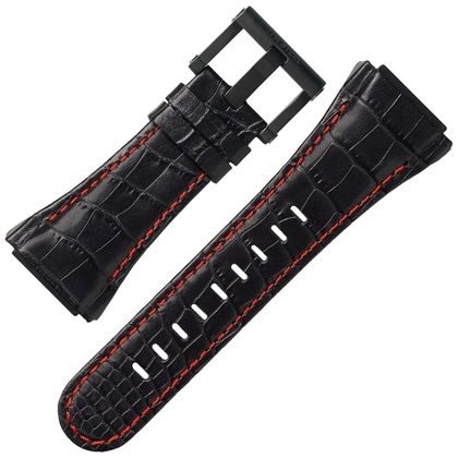 TW Steel Watch Strap CE4008 CEO Tech 44mm - Black Leather, Red Stitching