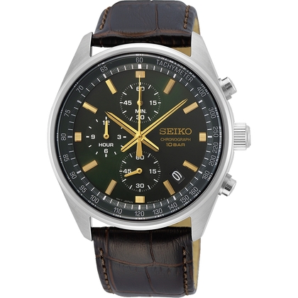 Seiko Quartz Chronograph Watch Strap SSB385 Brown Leather 22mm