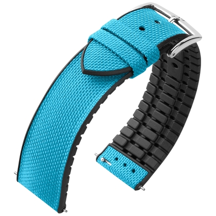 Hirsch Arne Performance Recycled Watch Strap Turquoise PET Black Rubber