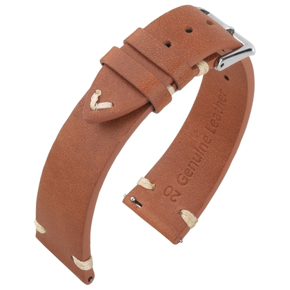 Oily Leather Vintage V-Stitch Watch Strap Cognac