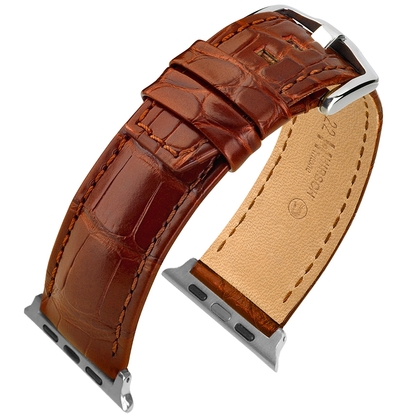Apple Watch Strap Hirsch Tritone Nile Crocodile Skin Semi-Matte Golden Brown
