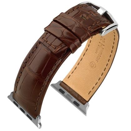Apple Watch Strap Hirsch Tritone Nile Crocodile Skin Semi-Matte Brown