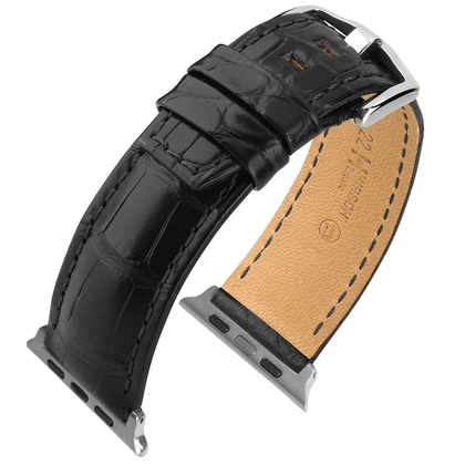 Apple Watch Strap Hirsch Tritone Nile Crocodile Skin Semi-Matte Black