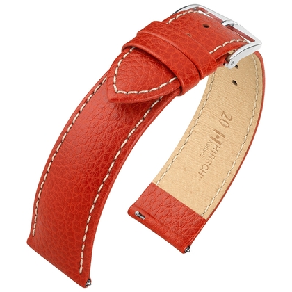 Hirsch Kansas Watch Strap Buffalograin Red with White Stitching