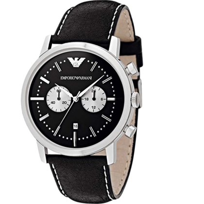 Armani AR1640 Watch Strap Black Leather
